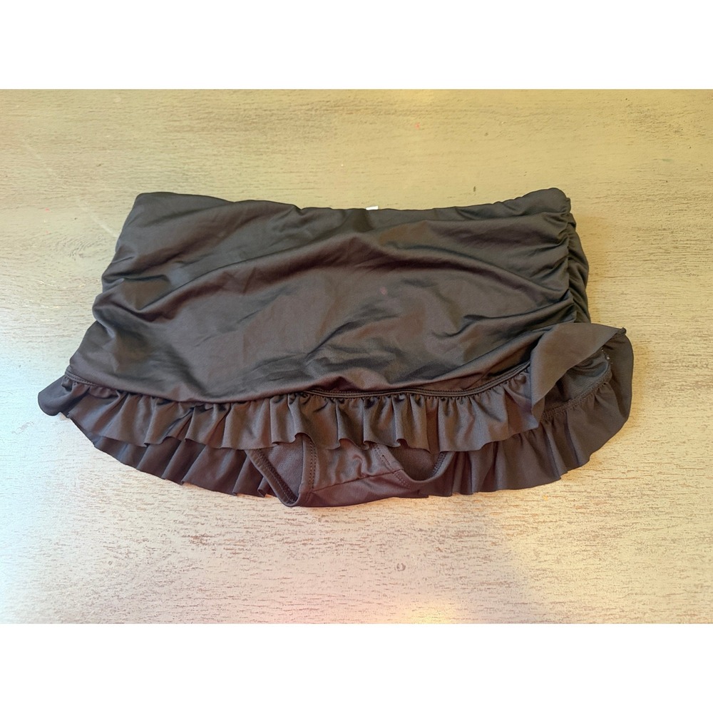 Clean Water Black Ruched Ruffle Swim Skirt Bottom Large